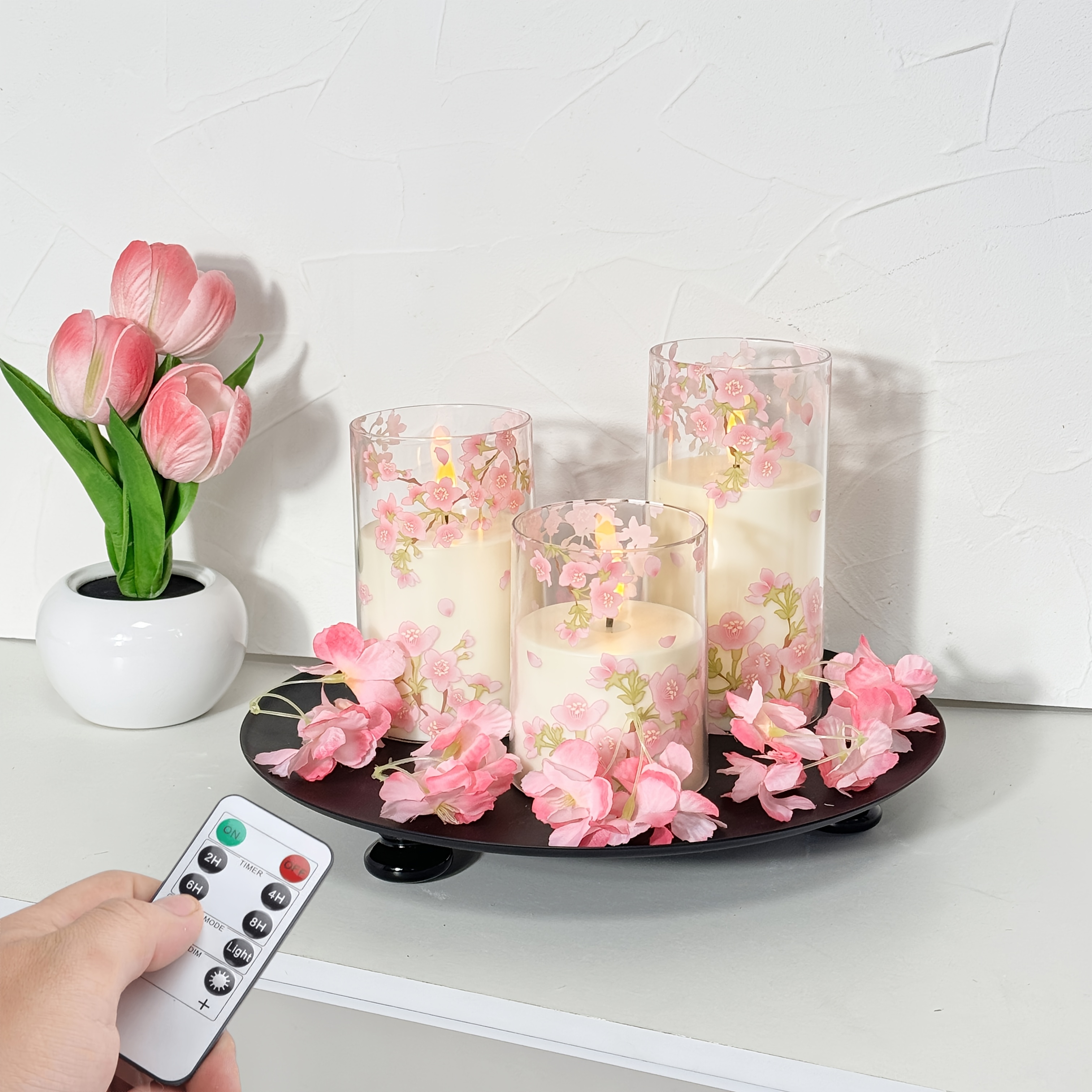 3 stuks Elegant Roze Peonie & Kersbloesem Kaars Set