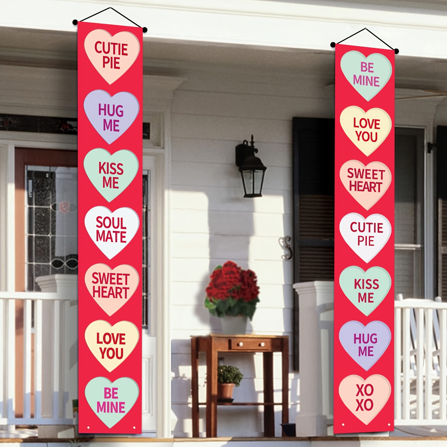 

2d Door Banner 1 Pair Valentine's Day Polyester Door Banners - Conversation Heart Themed Hanging Decorations For Entryway, Winter & Spring , 100% Polyester Material