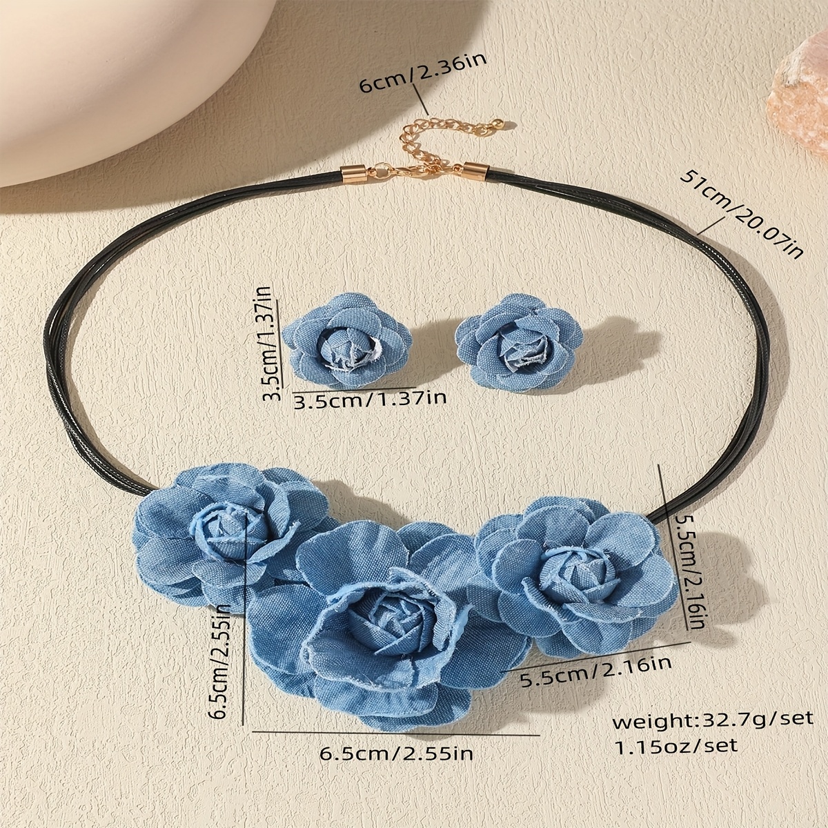 Bohemian Vintage Camellia Earrings & Necklace Set