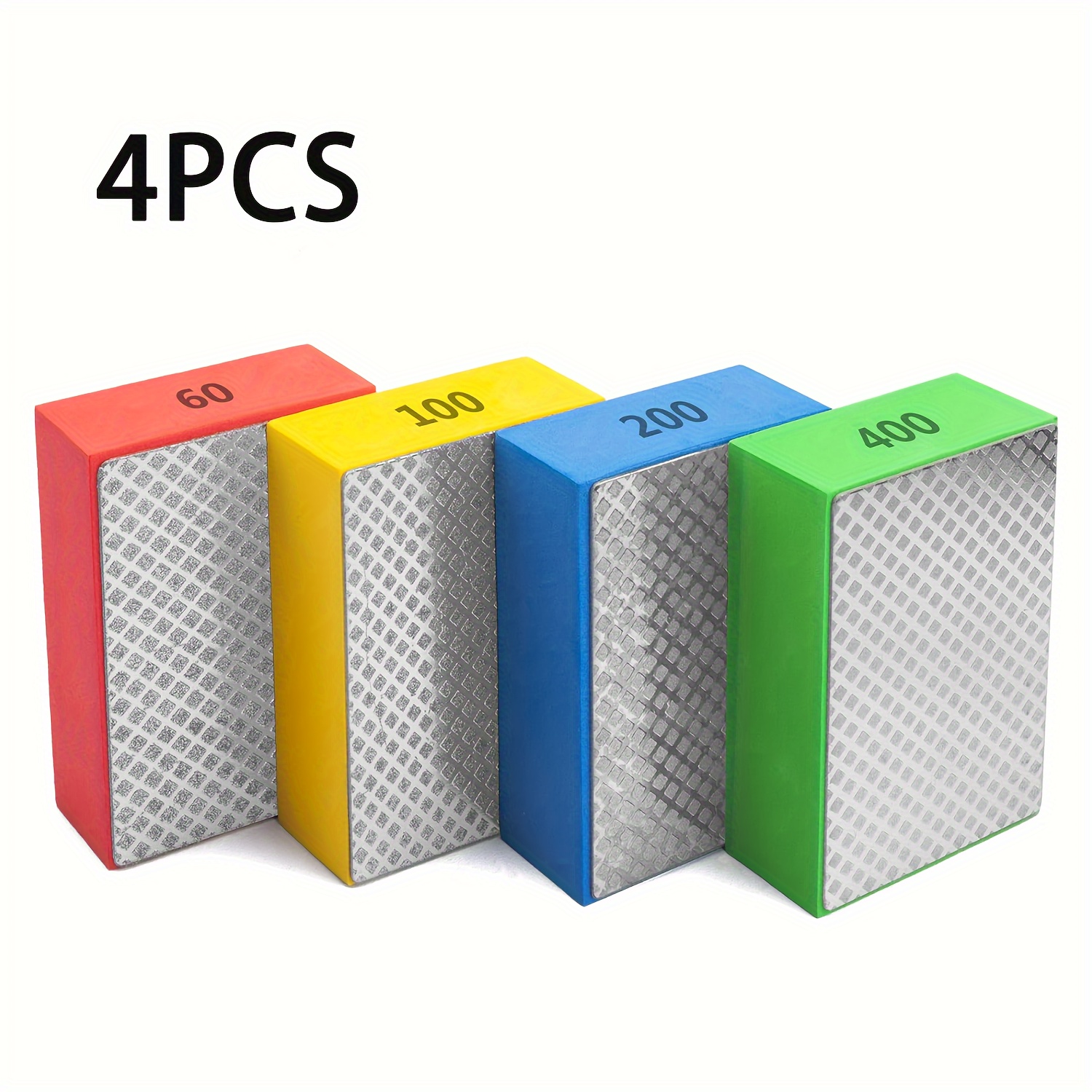 Image of 4pcs Diamond Hand Polishing Pad Grains 60#, 100#, 200#, 400# Set, Used For Grinding And Polishing Ceramics, Bricks, Glass