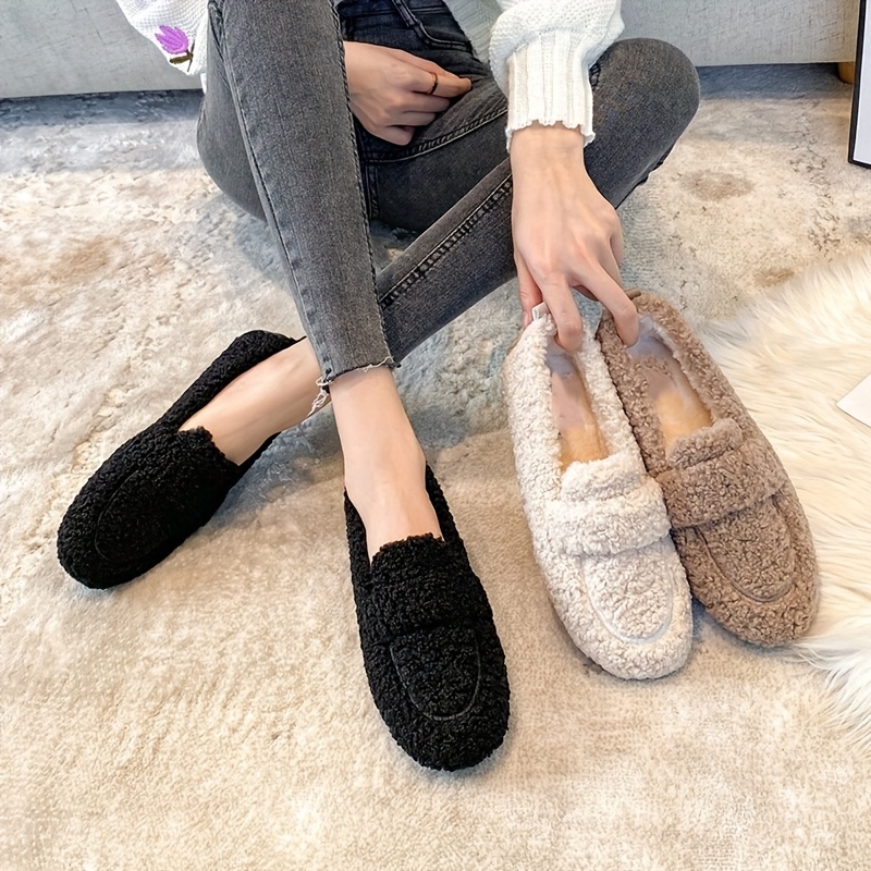 New Solid Color Plush Lined Flat Women's Shoes, Fall/Winter