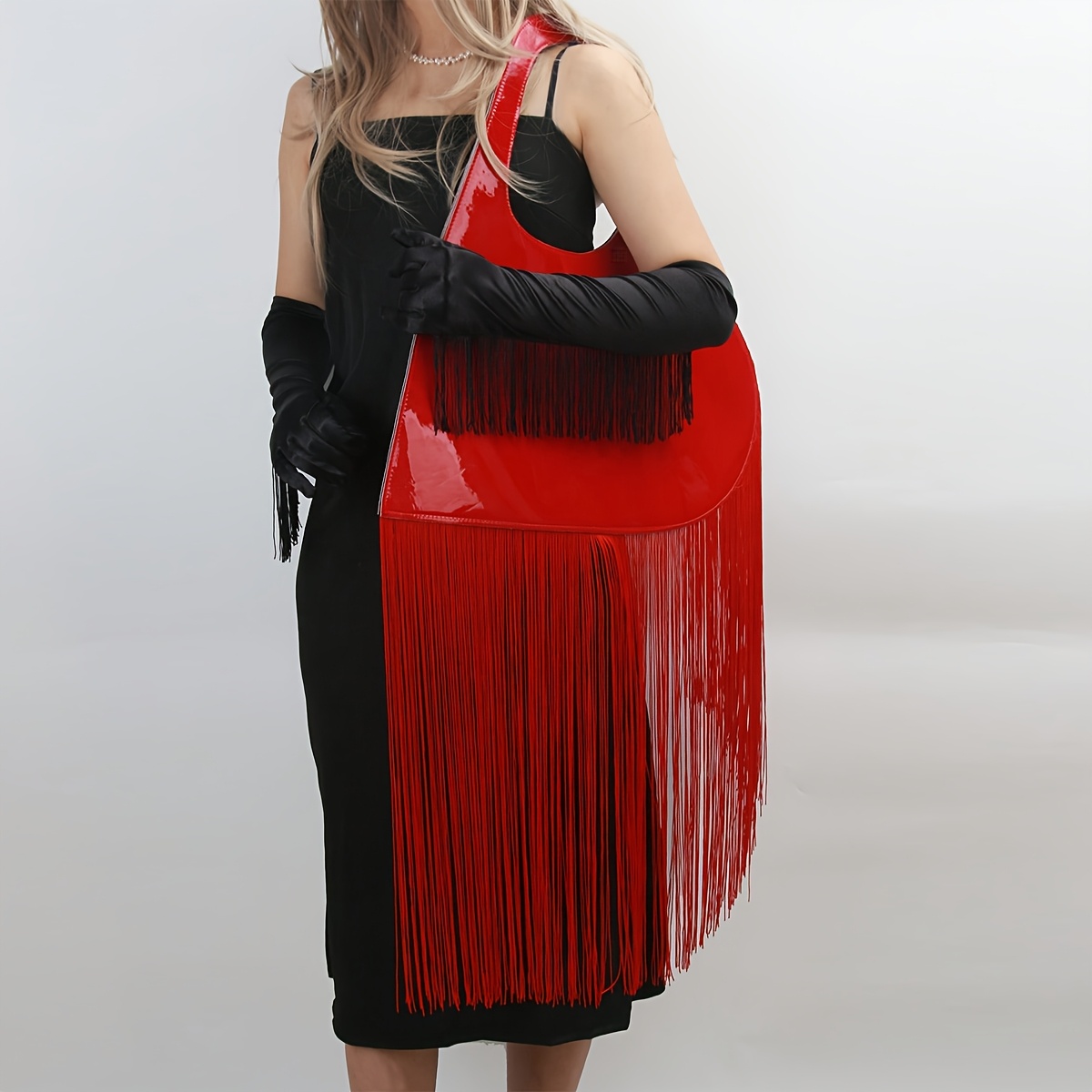 CAMSSOO Women'S Large Heart-Shaped Faux Leather Tote with Ultra-Long Fringe Detail - Stylish Shoulder Hand for Parties, Gatherings & Fashion Events, Fixed Strap Design, Party Hand | Unique | Glossy