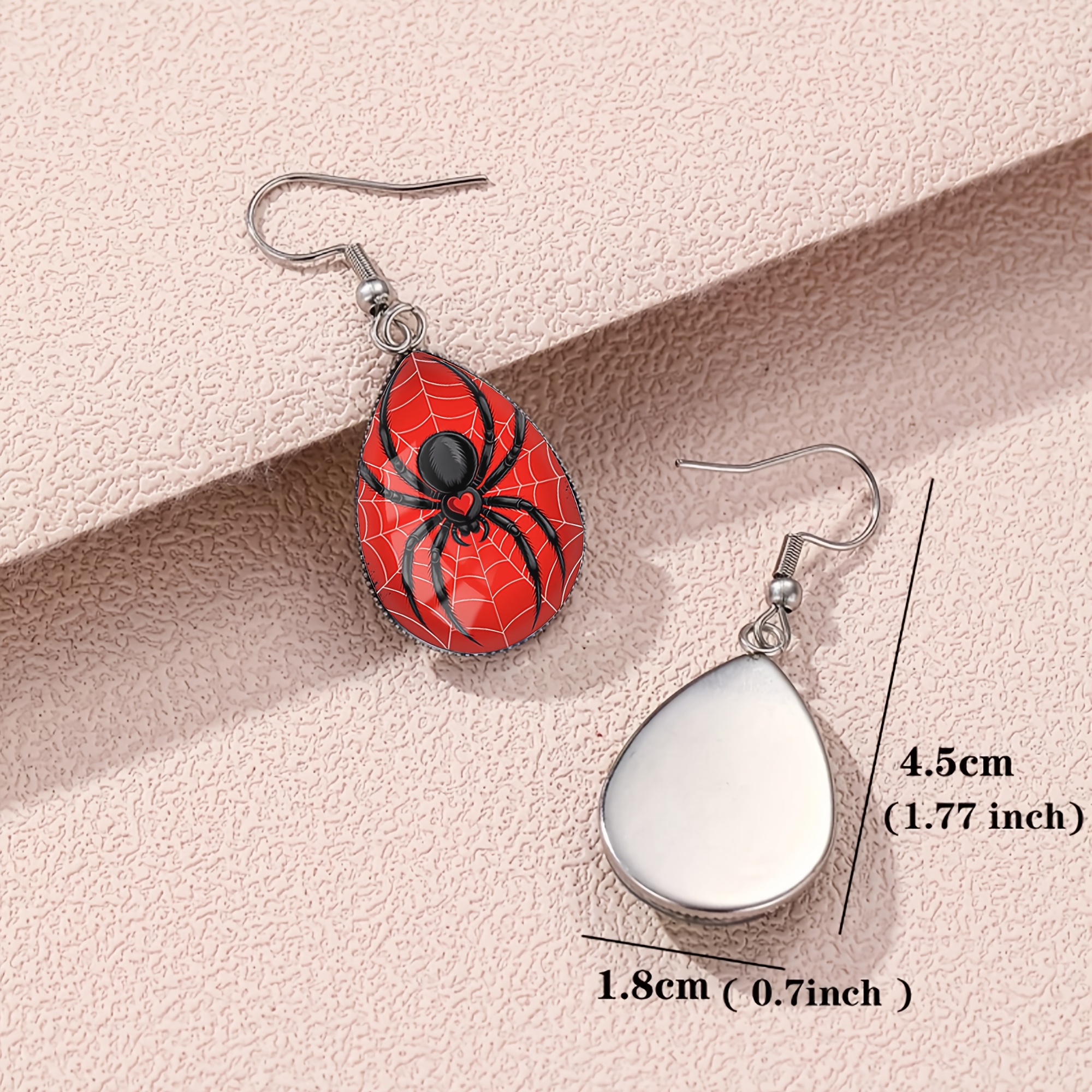 Heart Black Spider Pattern Teardrop Earrings, Gothic Style