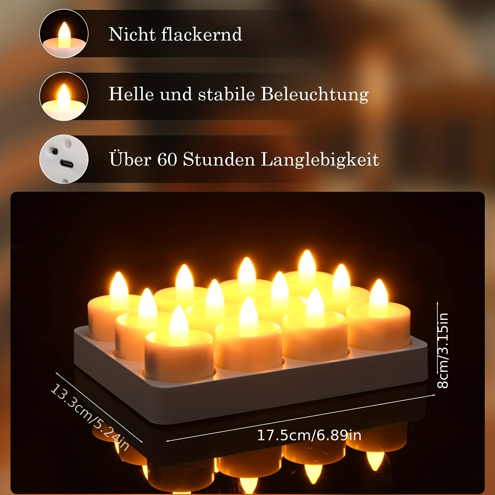 12-Pack KagoLing Rechargeable Flame-Free LED Tea Light Candles