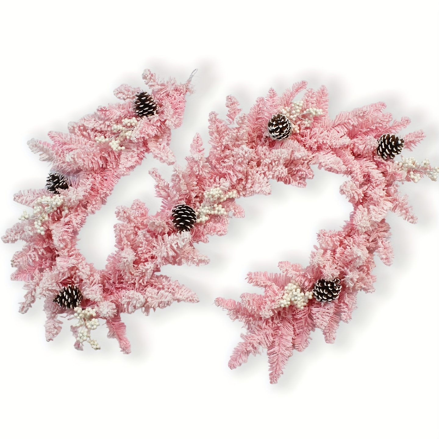 TEMU 1pc 183Cm Couronne de Noël Artificielle Rose , Couronne de Noël Décorative d'Hiver en Sapin de Neige, avec Pommes de Pin Faux Réalistes et