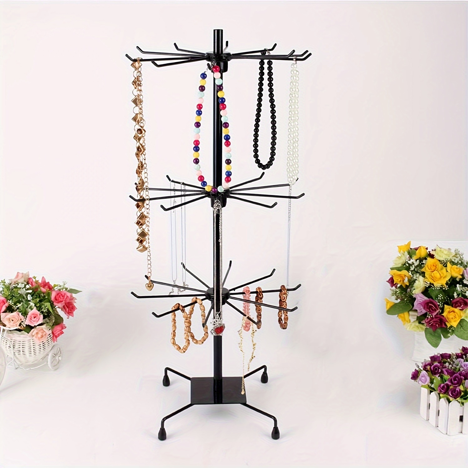 TEMU 3 Tier Rotating Jewelry Tower Necklaces Hanger Stand Jewelry Holder Keyring Display Rotating Stand Rack For Organize Jewelry Necklaces Earrings