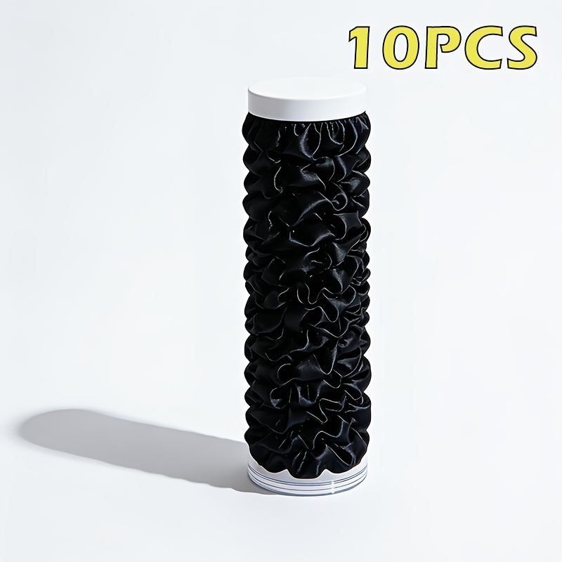 E-shop 10er-Pack Schwarze Satin Haargummis | Hochglänzendes Satinmaterial, Einfache Schwarze Farbe, Elastisches Haarknoten-Design, Geeignet für