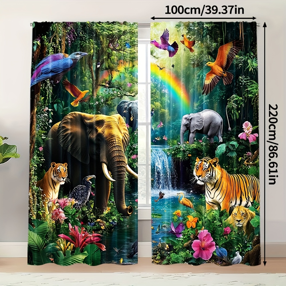 TEMU Ensemble de 2 rideaux polyvalents toutes , fond jungle avec motif forêt et , 100% polyester, convient pour chambre, salon, bureau - Décoration