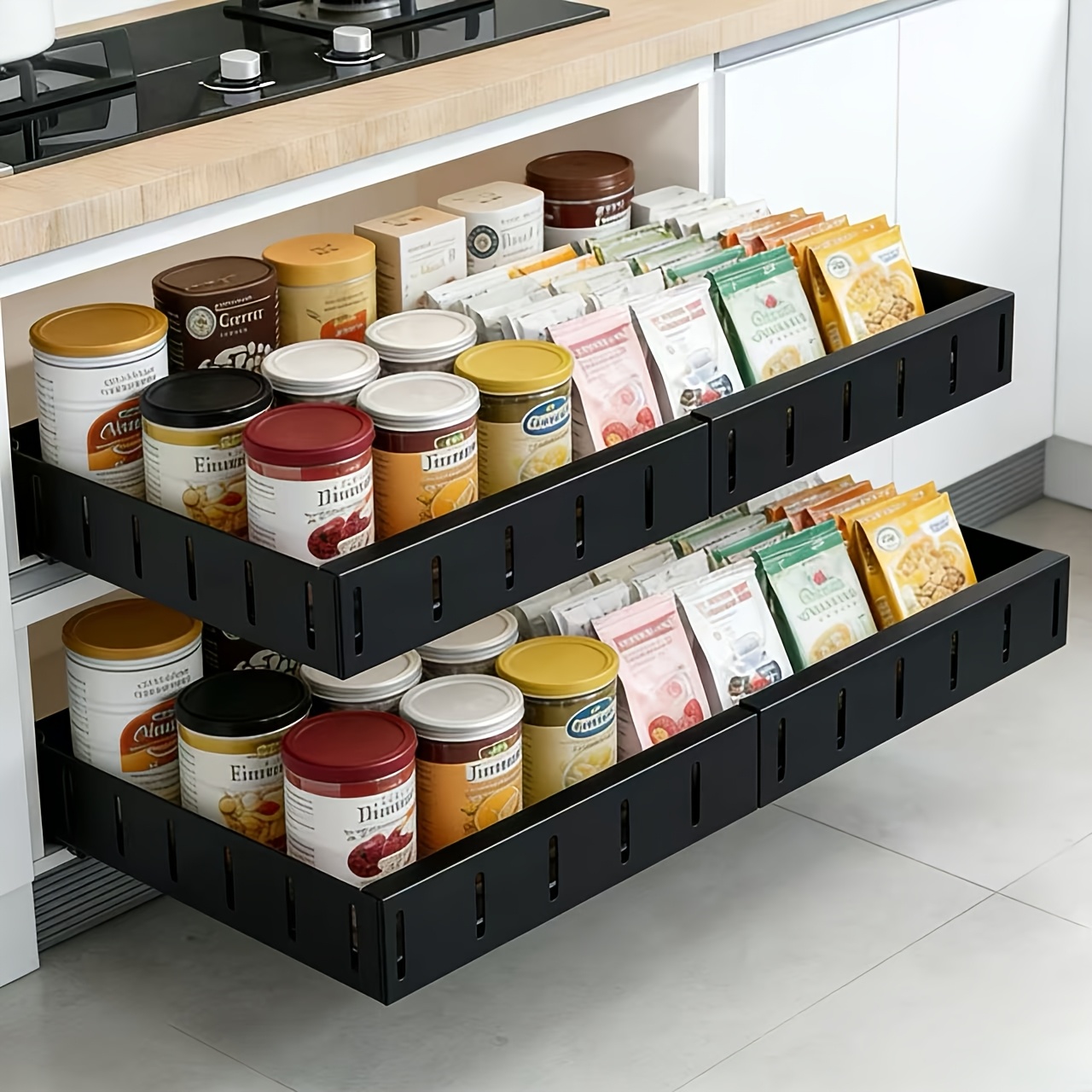 TEMU 1 Extendable Perforated Shelf With Drawers, No Drilling Required, Adhesive Type, Suitable For Kitchen And Storage Room Cabinets, Suitable For