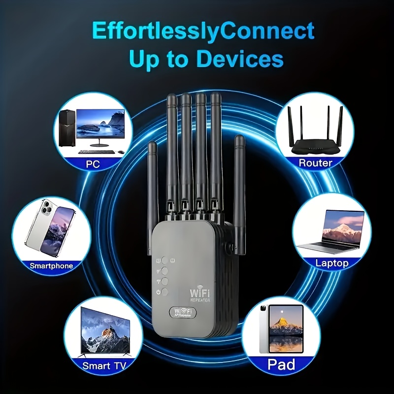 Amplificateur de signal Wifi haute performance pour la maison - Couvre 12850 pi² et 108 appareils, amplificateur Internet longue portée avec port Ethernet, configuration facile, fréquence radio 2,4 GHz, alimentation 100-240 V, prise standard européenne, aucune batterie requise