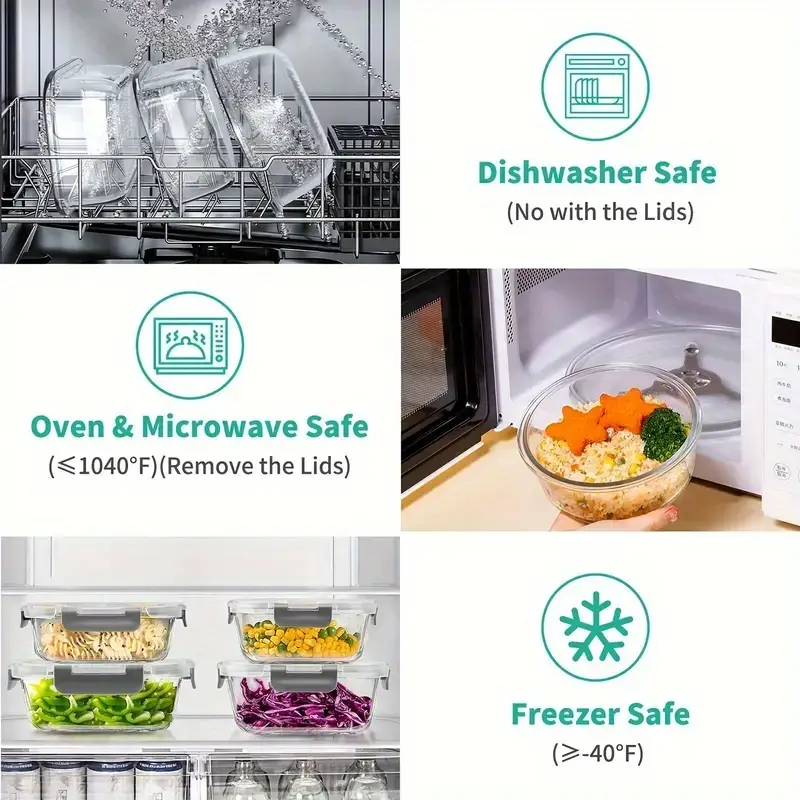 36pcs food storage containers 36pcs including 12pcs glass containers with 12 lids and 6 seasoning boxes with 6 lids airtight freezer containers with lids glass meal prep container food dish transport bus tubs Product details 6