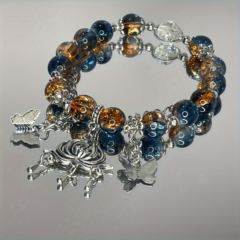 Silvery Butterfly Lotus Bracelet Beaded Jewelry