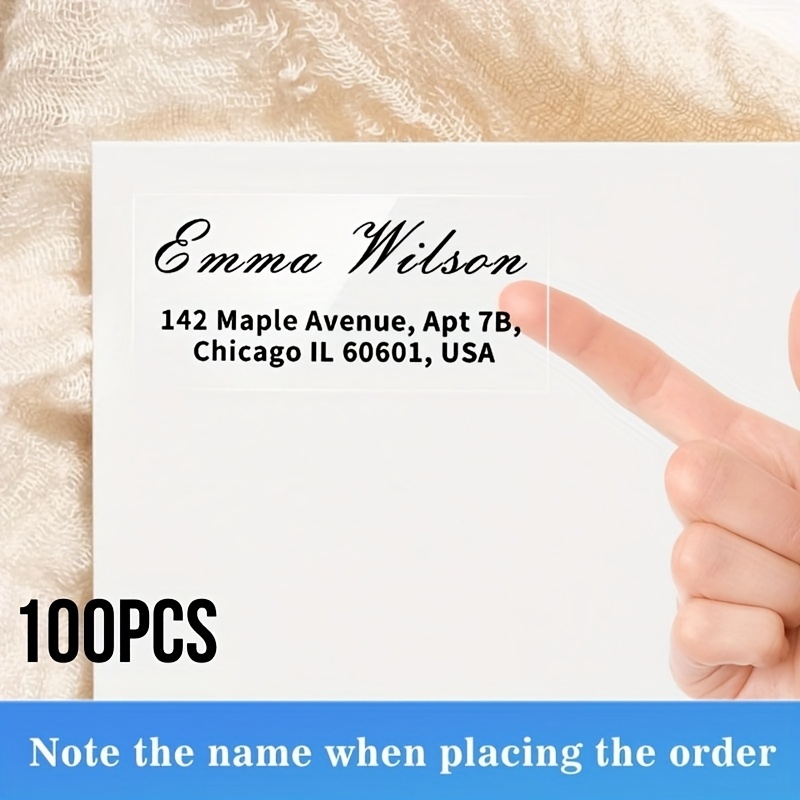 Image of 100/200/300pcs Custom Address Labels With - Transparent Pet Labels, Heat-resistant, Self-adhesive For Business Envelopes, Wedding Gifts, Adds