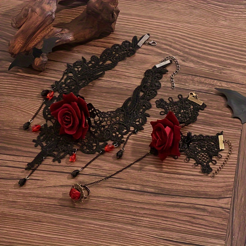 2pcs Gothic Punk Style Openwork Lace Flower Set
