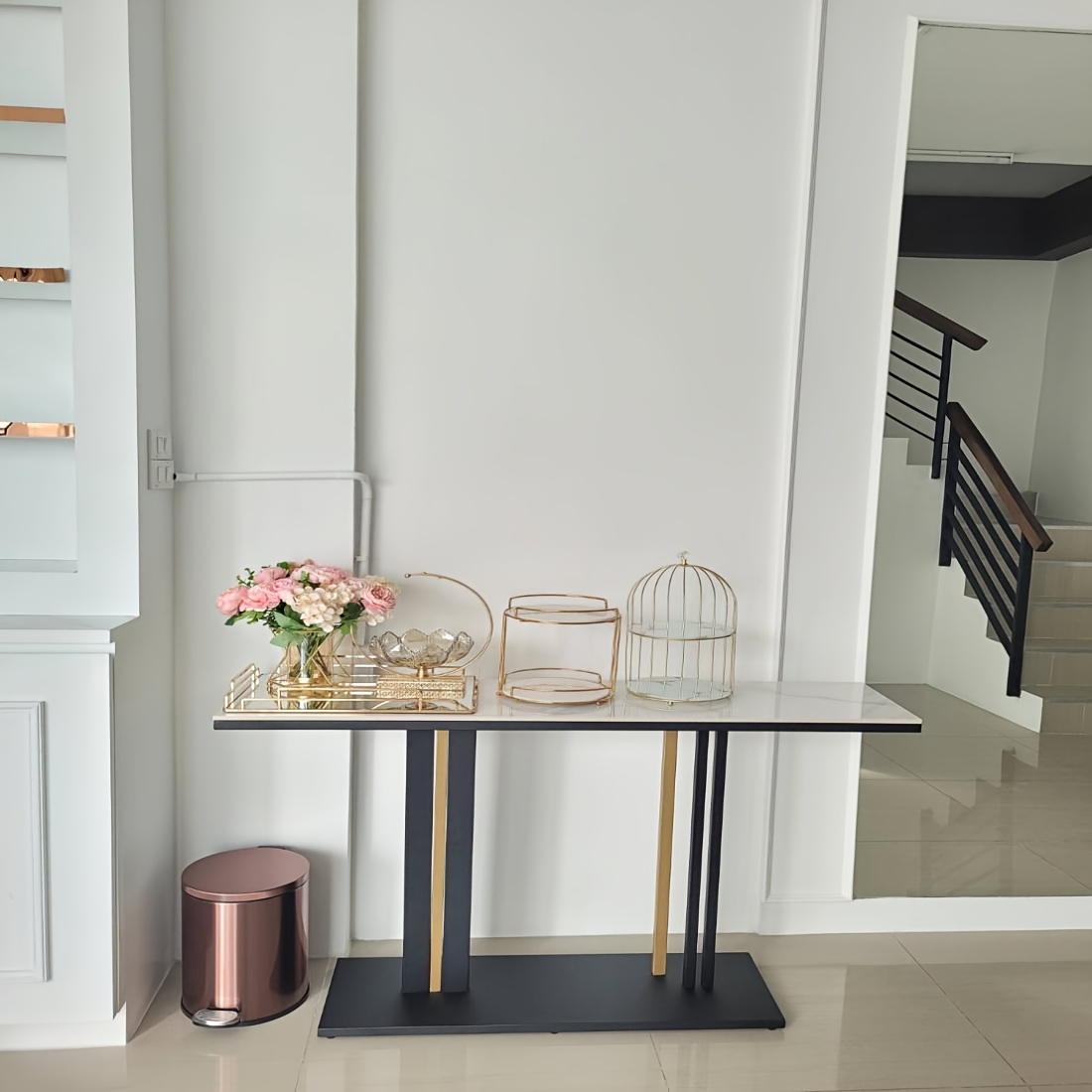 Image of Fativo Console Table Marble Narrow Metal: Scandinavian Console Table Marble With Metal Frame 2 Shelves Sofa Side Table Hallway Table Entrance Table For Living Room Hallway
