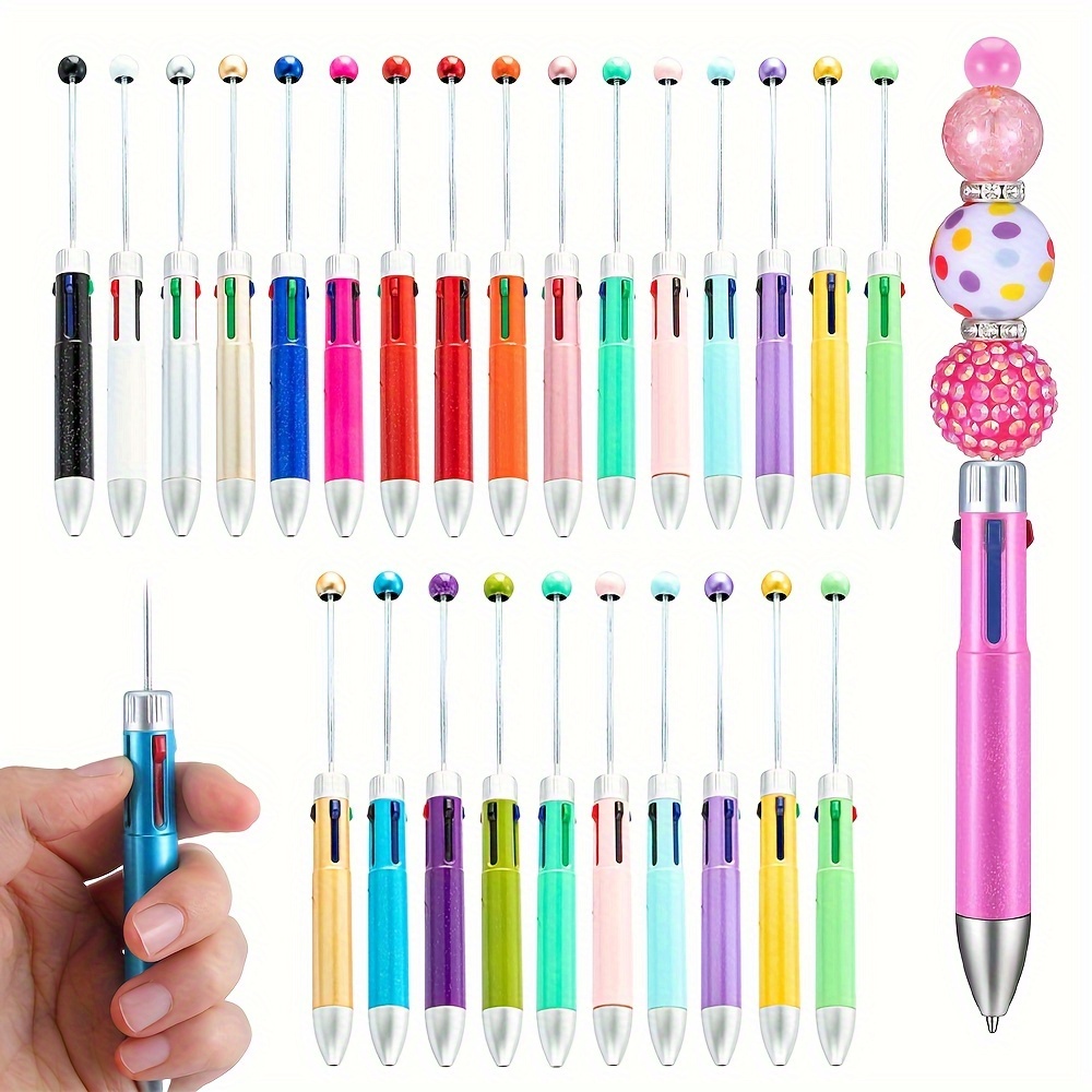 

20pcs 4 In1 Plastic Beadable Pens Bulk Retractable Bead Ballpoint Pens Back-to-school Gift Pens 4 Color Inks For Diy Making Office School Supplies