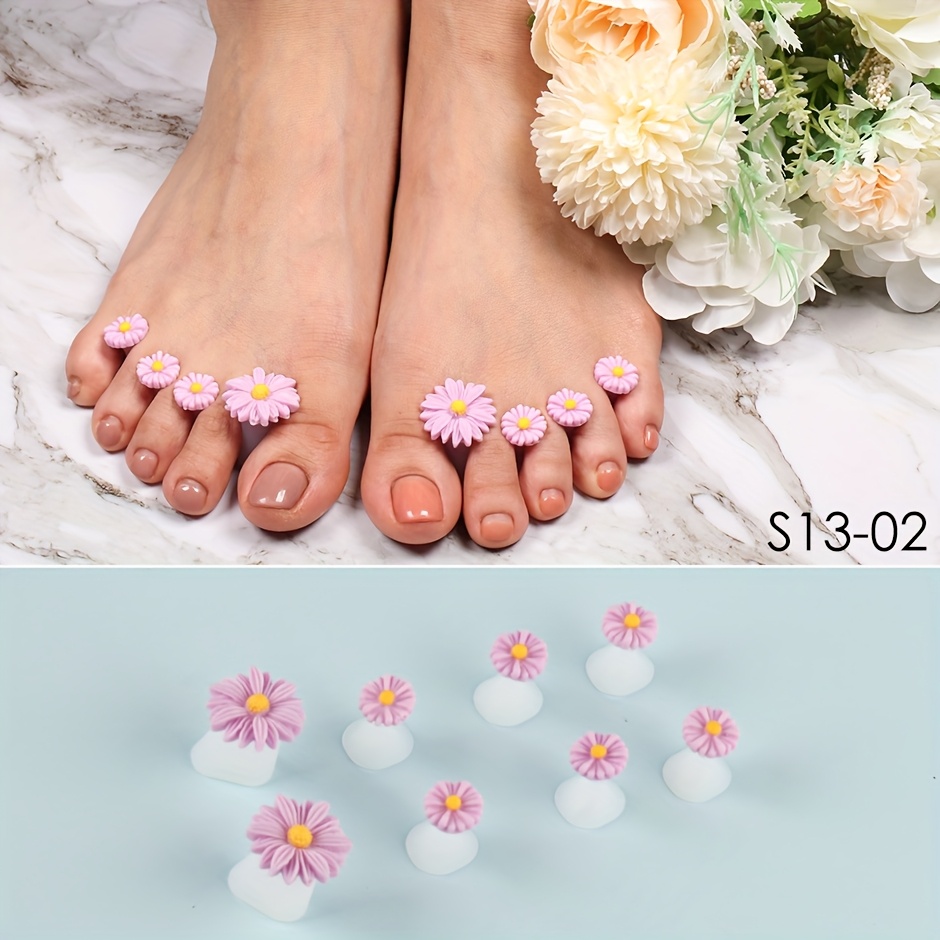 Zehentrenner Aus Silikon – 8 Stück, Blumenform, Wiederverwendbar – Für Pediküre & Nagellack