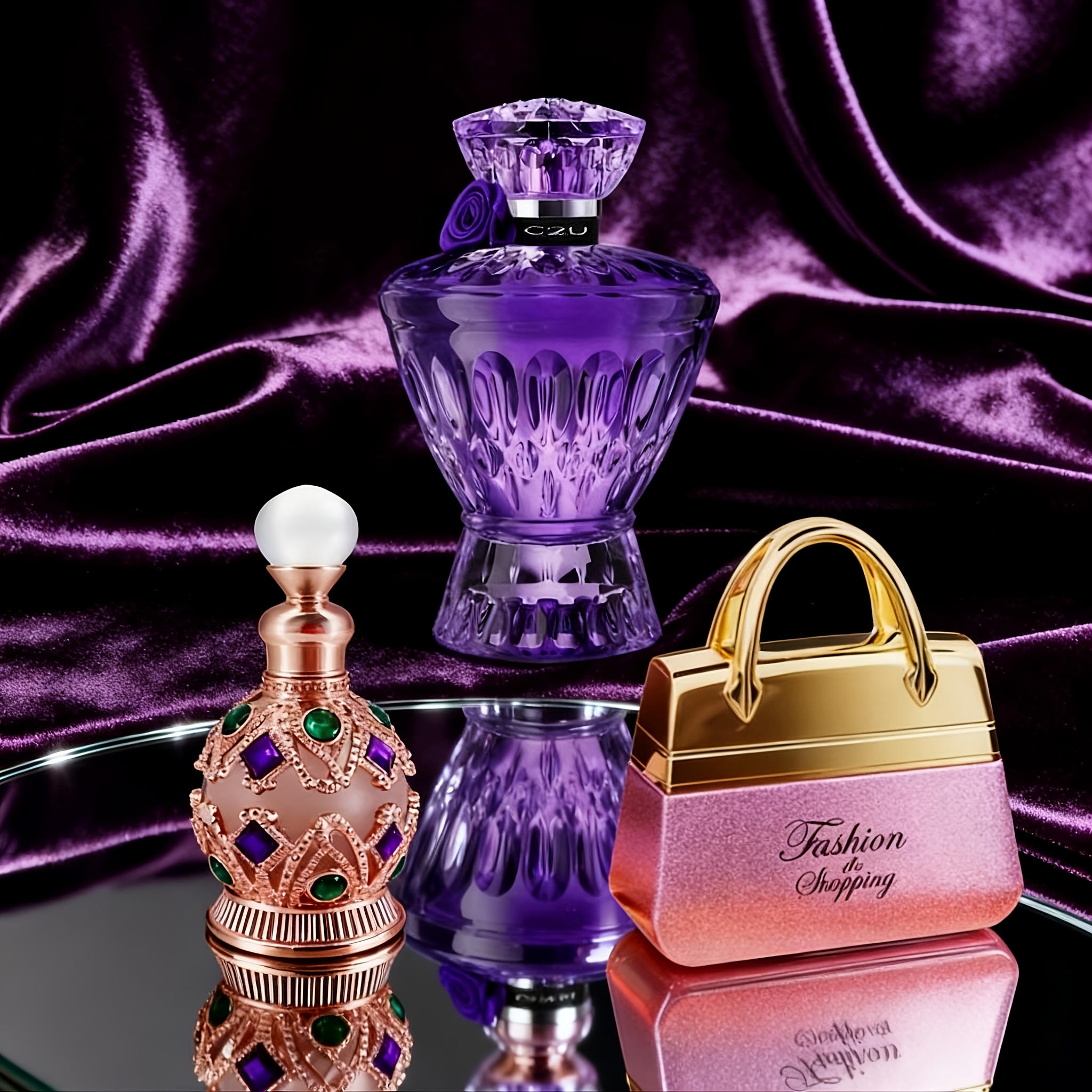 Image of 3pcs Perfume Set | Purple Vase (warm Scent | 75ml) + Pink Golden Handbag ( Gourmand Scent | 50ml) + Rose (rich Oriental Scent | 15ml) | Long-lasting Fragrance | Ideal For Holiday Gifting