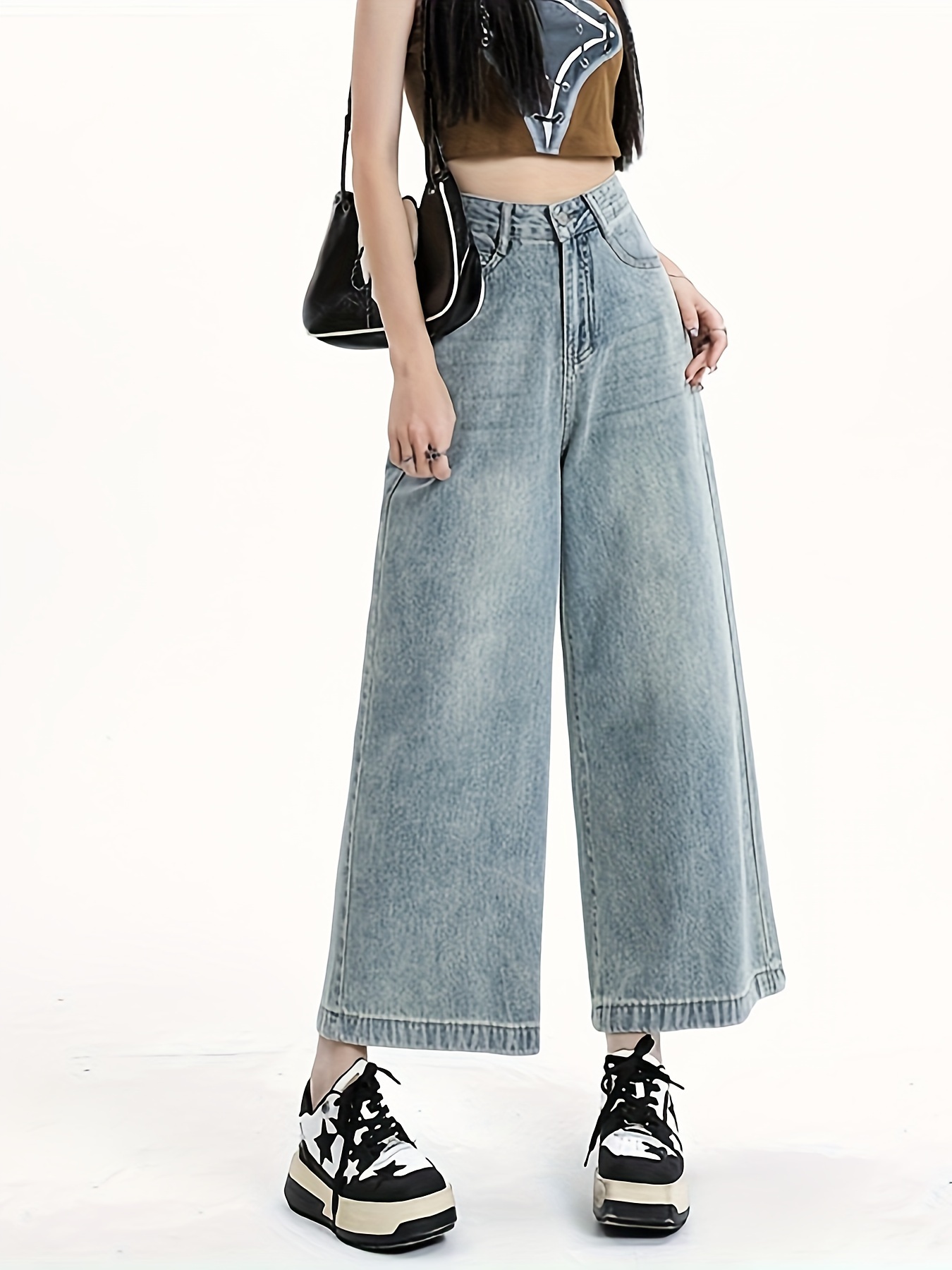 Drawstring Waistband Side Button Skinny Cropped Jeans Washed - Temu