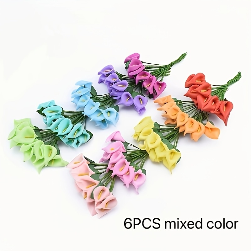 Image of 6pcs Artificial Calla Lily Mini Lily Diy Favor Box Decorative Flowers, Home Decor Ornaments