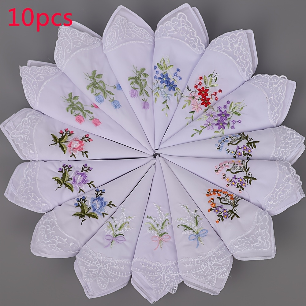 Image of 10/20/30pcs Women Floral Handkerchiefs Vintage Floral Embroidered Ladies Lace Handkerchiefs For Gift,random