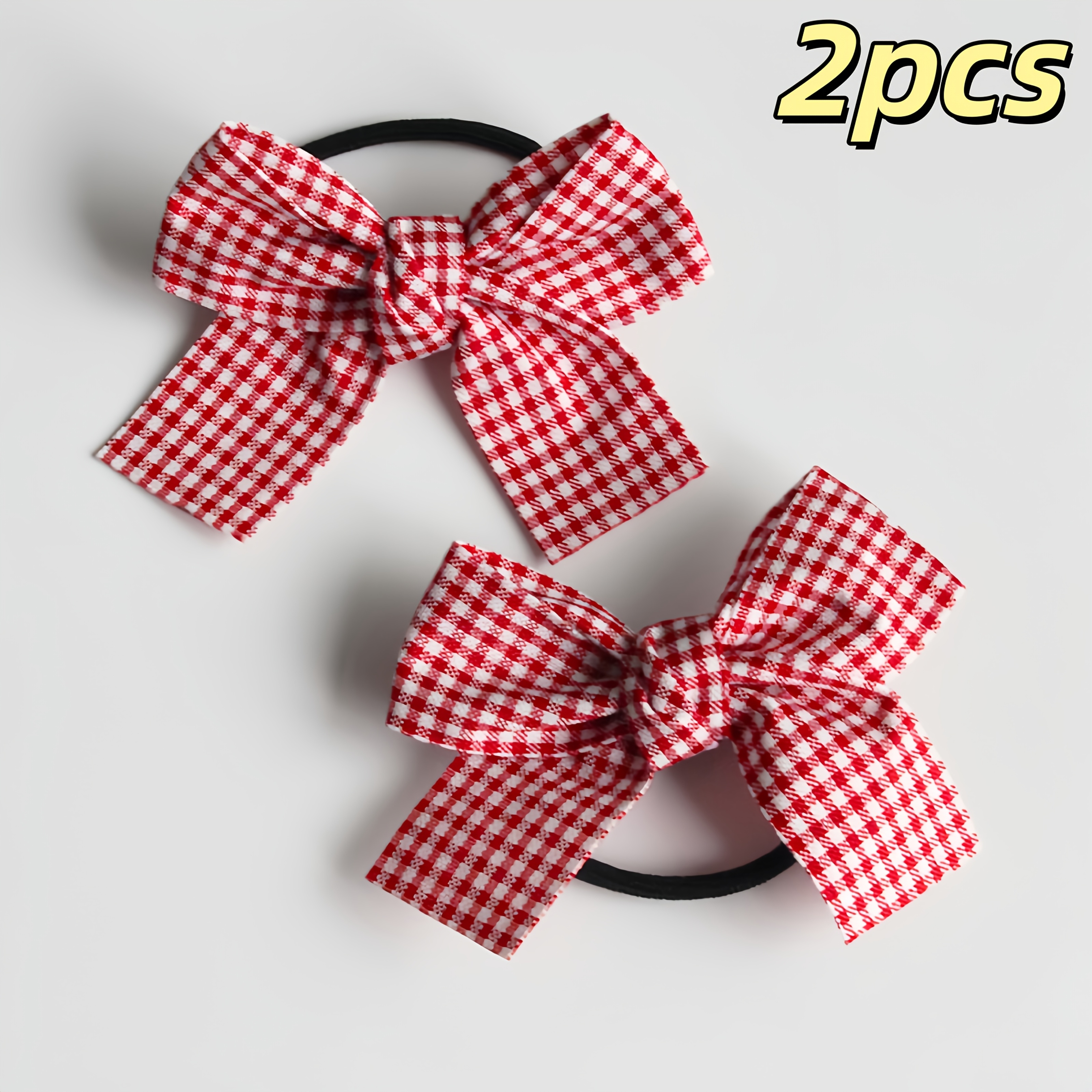 2pcs Korean Style Bow Hair Ties, Blue And Pink Girly Hair Bands, Pattern For Sweet