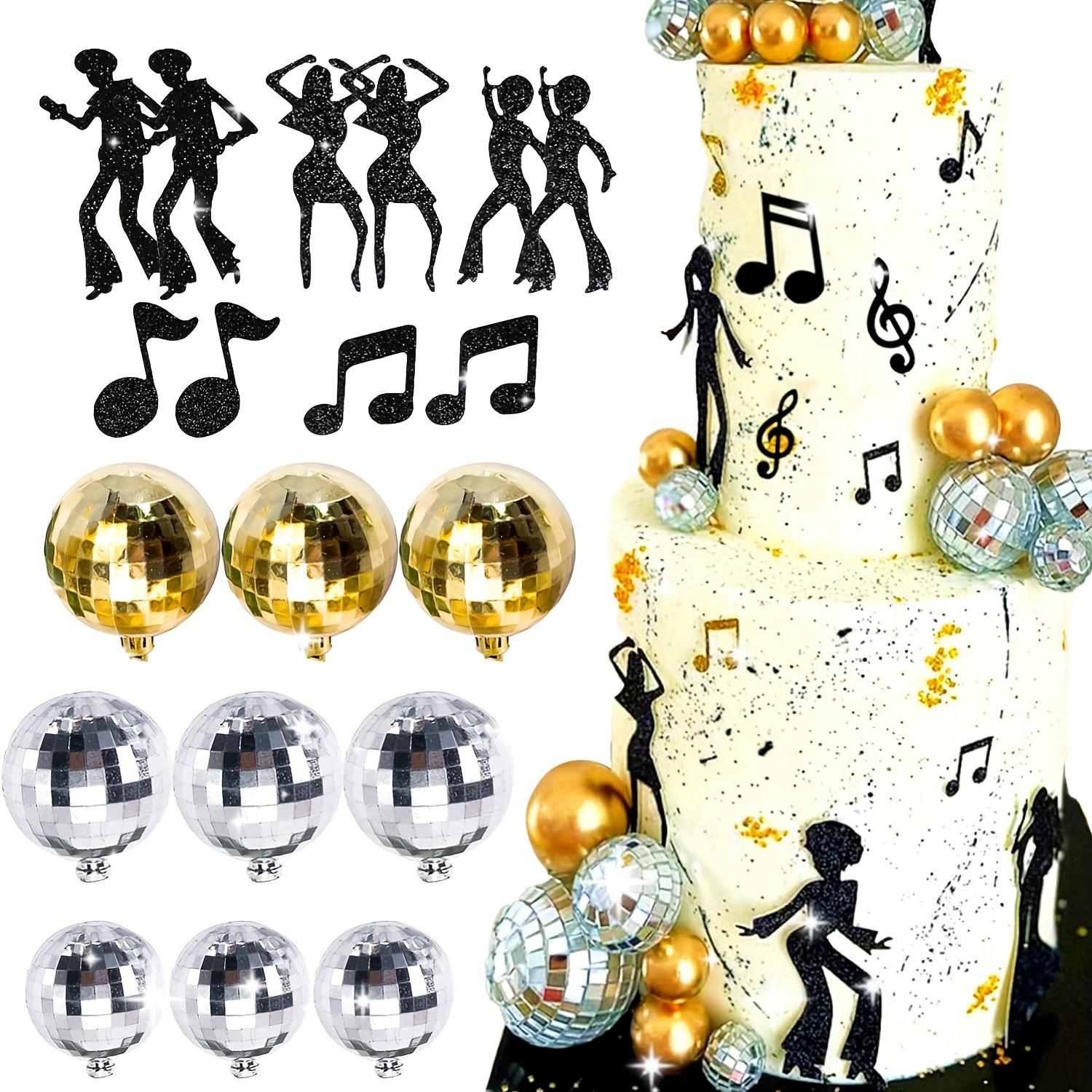 

Laventy 19 Pcs Disco Party Supplies Disco Ball Cake Decoration Dancing People Cake Decoration Music Cake Decoration Disco Party Favors Disco Night Cake Toppers