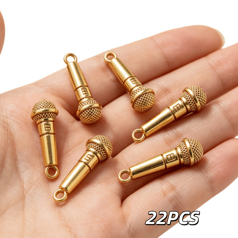 TEMU 22pcs Pendentif Microphone Vintage en de , Pendentif Tendance pour Femmes, Très Adapté pour Pendentif de Bijoux, Bracelet de Fabrication de