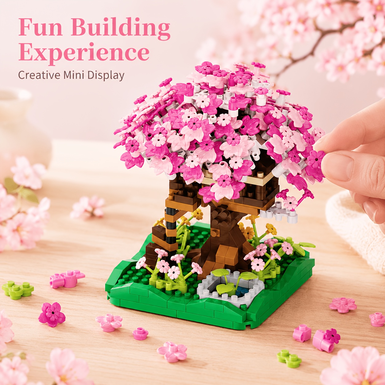 Pink Floral Garden Building Set Mini Flower Landscape
