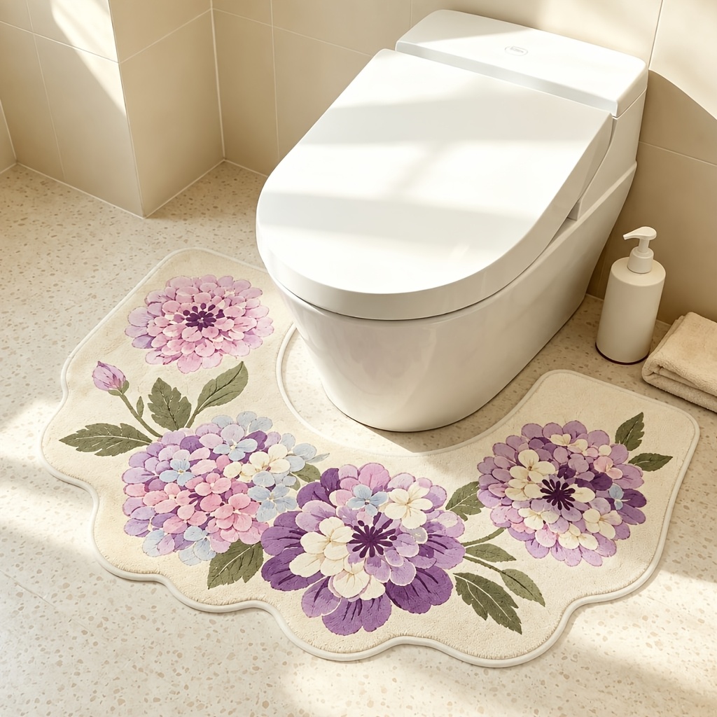 TEMU 1pc Style Floral Toilet U-shaped Mat Bathroom Floor Mat Non-slip Fluffy Soft Carpet Home Pastoral Style Bathroom Foot Pad Washable Non-slip Mat