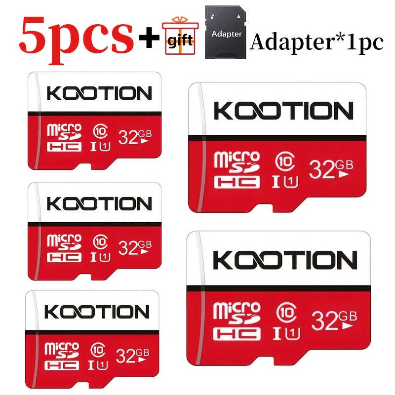Image of Kootion 5 Pack 128gb 64gb 32gb 16gb Card Uhs-i Memory Card With Adapter U1, Full Hd, C10 Tf Flash Card For Smartphone