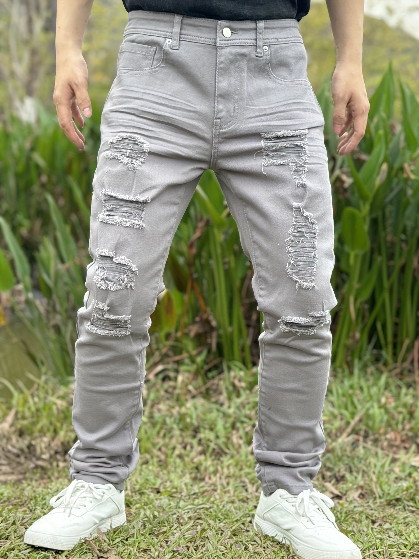 Spring Jeans Pants for Men Stretch Slim Fit Denim Light
