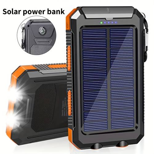10000mah portable solar powered mobile phone battery panel charger with flashlight usb compass suitable for iphone android digital electronic devices outdoor emergency power backup battery pack