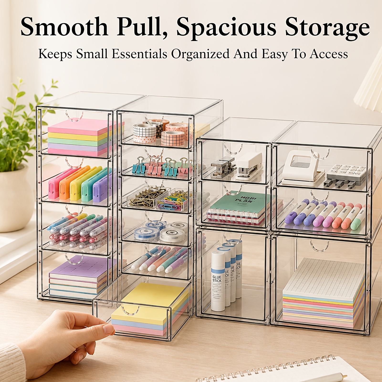 TEMU 4-teiliges Schreibtisch-Schubladen-Set: Transparenter Acryl-Kosmetik-Organizer | Schmink-Organizer mit 16 Schubladen | Weihnachtsgeschenk |