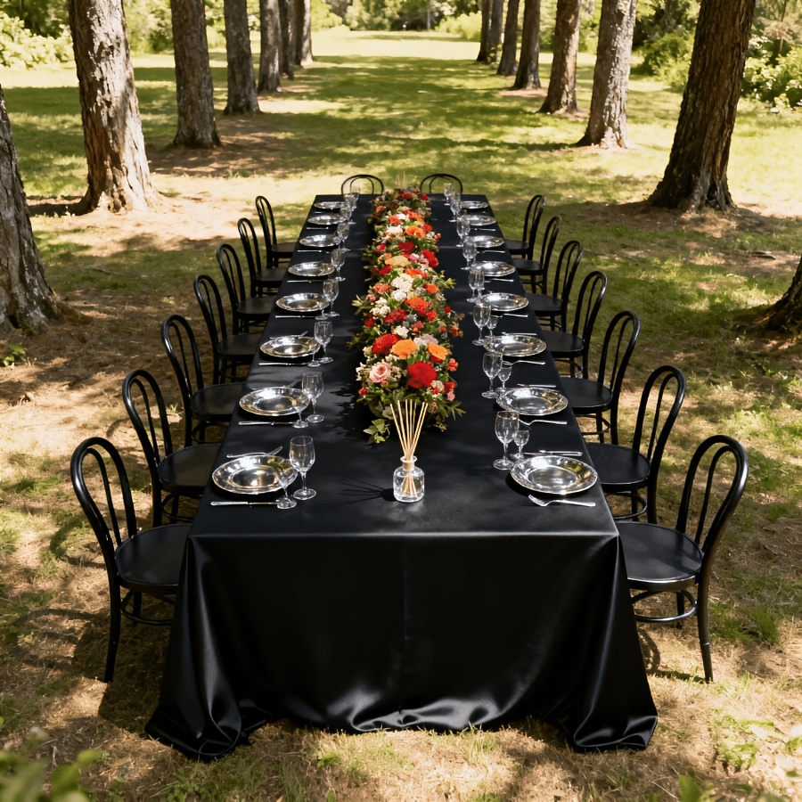 TEMU 1pc Black, White Rectangular Party Tablecloth, High-end Luxurious Tablecloth, Texture, Premium Table, , Effortless Dining Tablecloth, If Ironed,