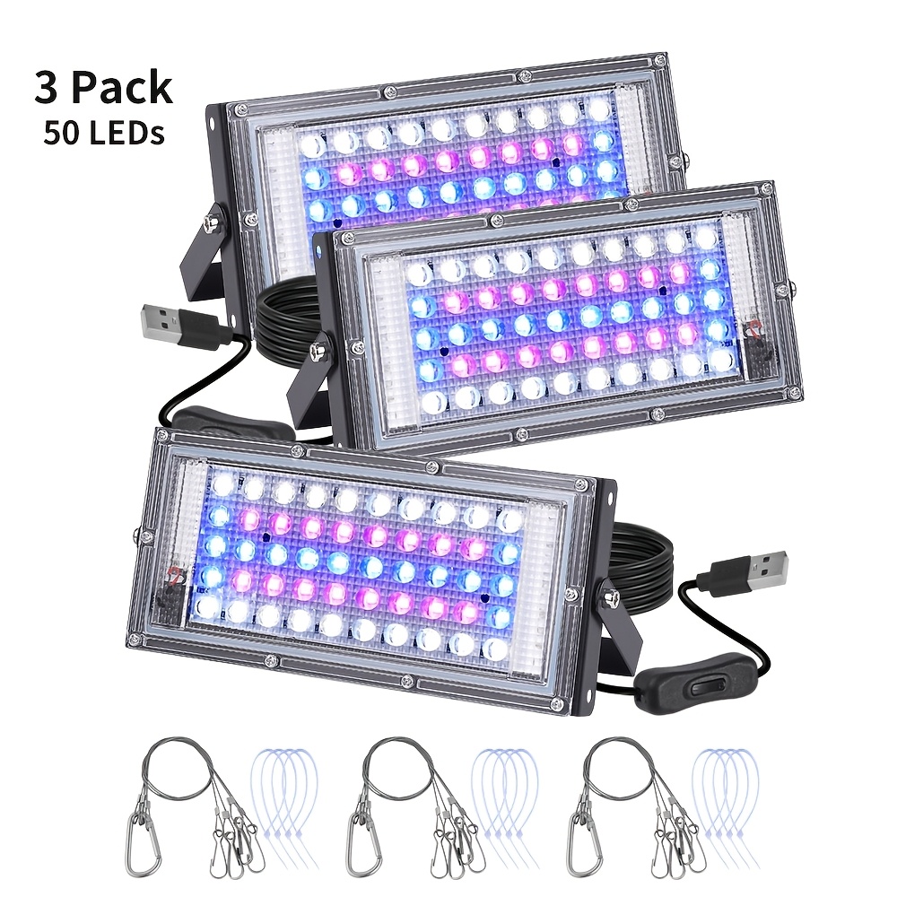 TEMU Paquete de 1-4 Lámparas de crecimiento de plantas de completo con 50/96/144 LEDs, utilizadas para el crecimiento de semillas de plantas de