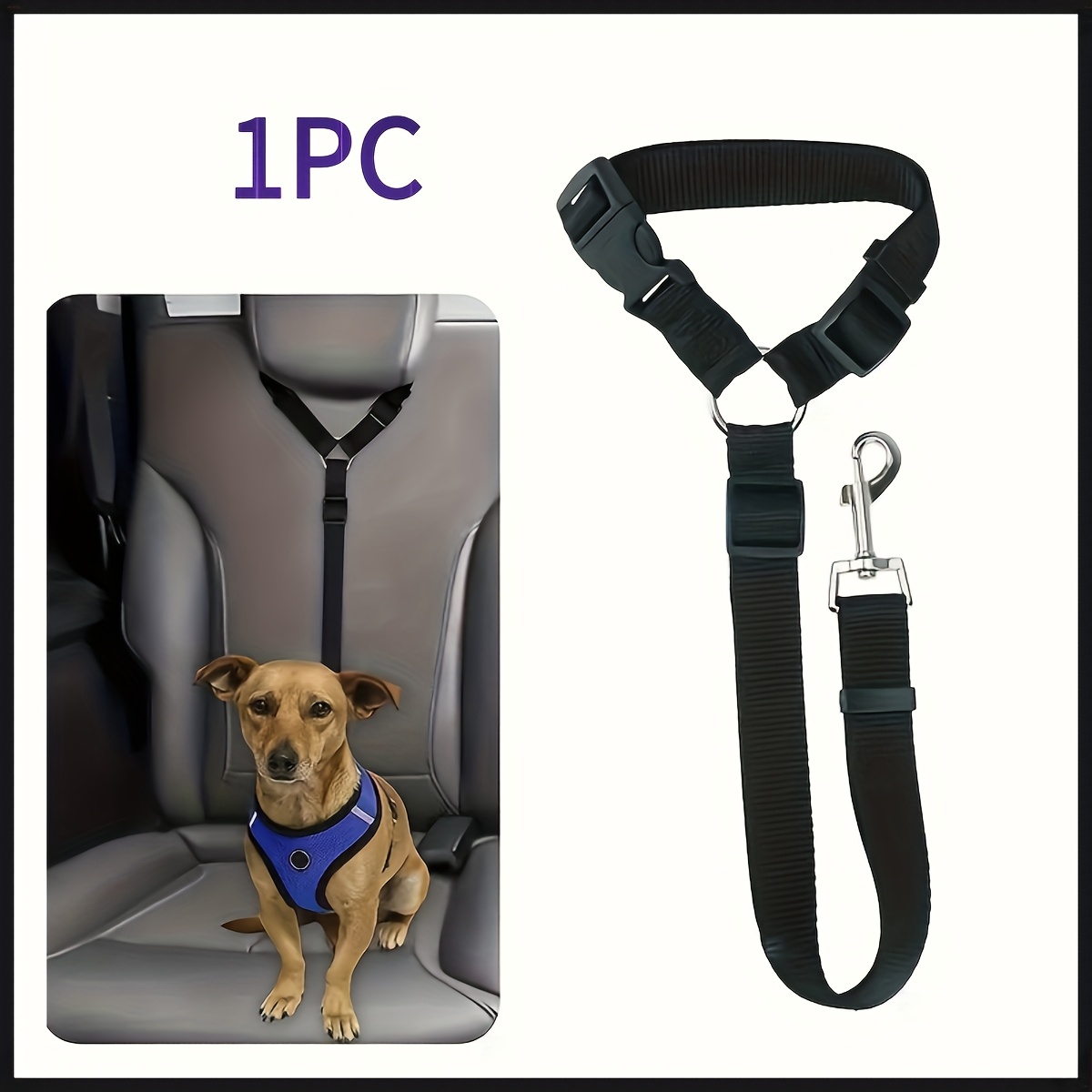 TEMU Harnais de sécurité 2-en-1 et laisse réglable pour voiture pour animal de compagnie, 1 pièce, conduite sûre -collision, matériau en nylon
