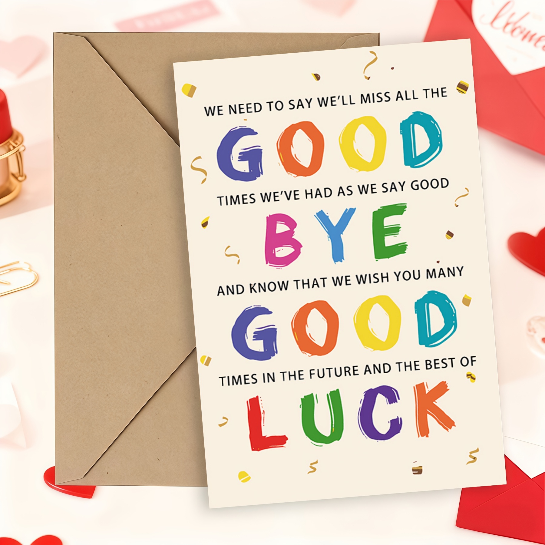 TEMU Farewell Card, Goodbye And Good Luck Greeting Card With Envelope, Colorful Confetti Leaving Note Card For Coworkers