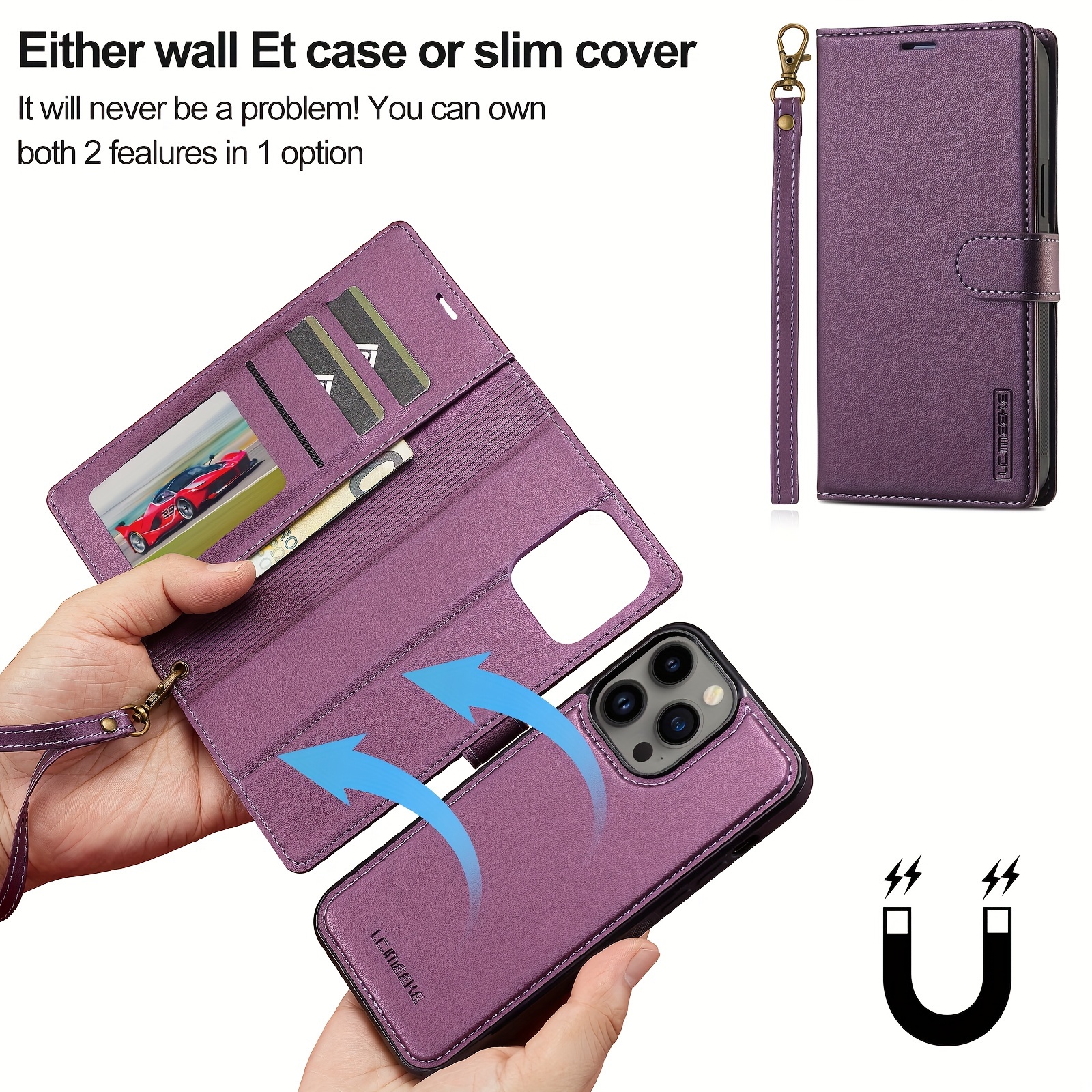 detachable split flip pu leather phone case for   15 14 13 12 11 pro max xs max xr 14 plus 15 plus with short lanyard credit card holder magnetic protect cover details 5