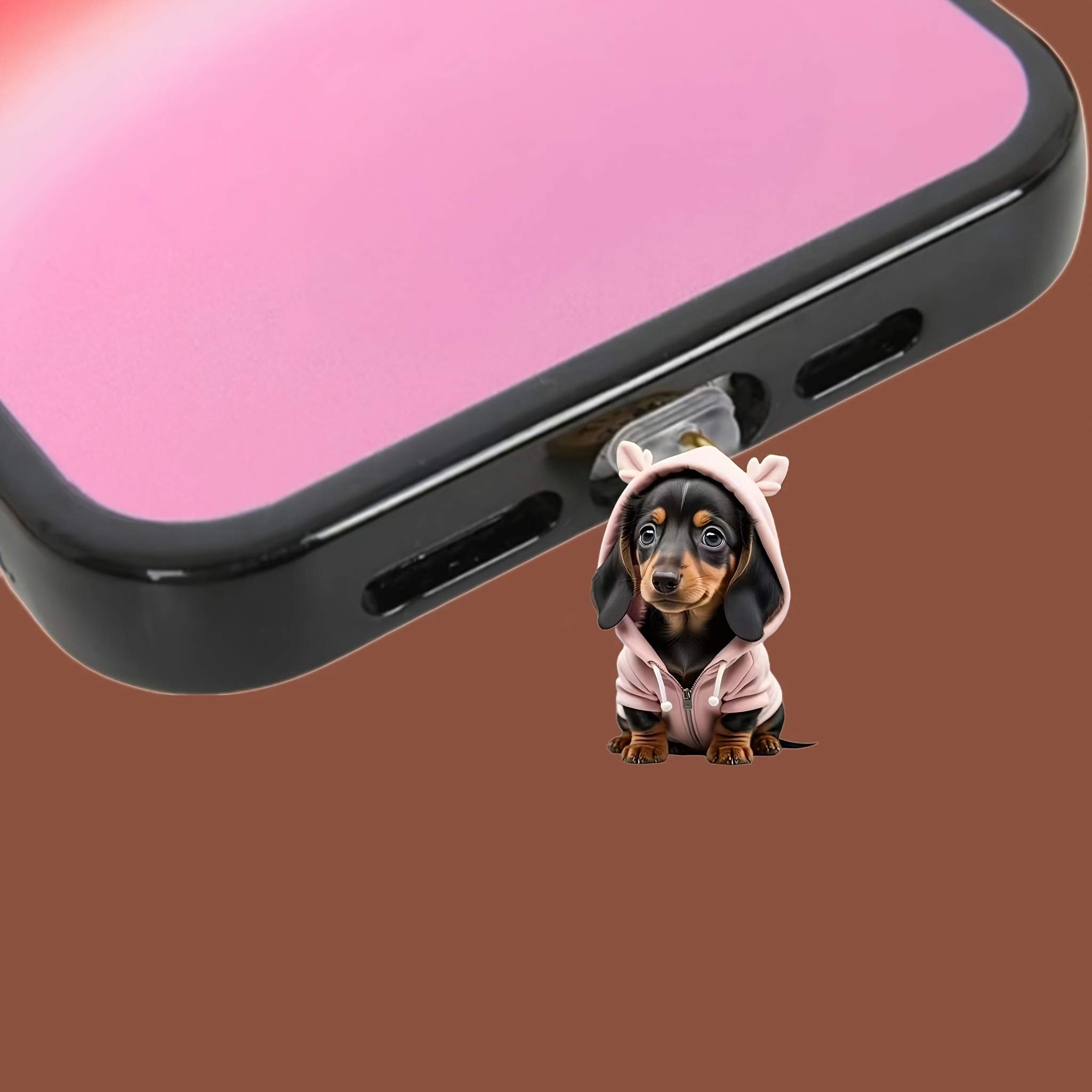 

1pc Tenue rose Dachshund Plug à poussière acrylique, compatible avec les connecteurs iPhone/Type-C , soins et entretien du téléphone, cadeau idéal