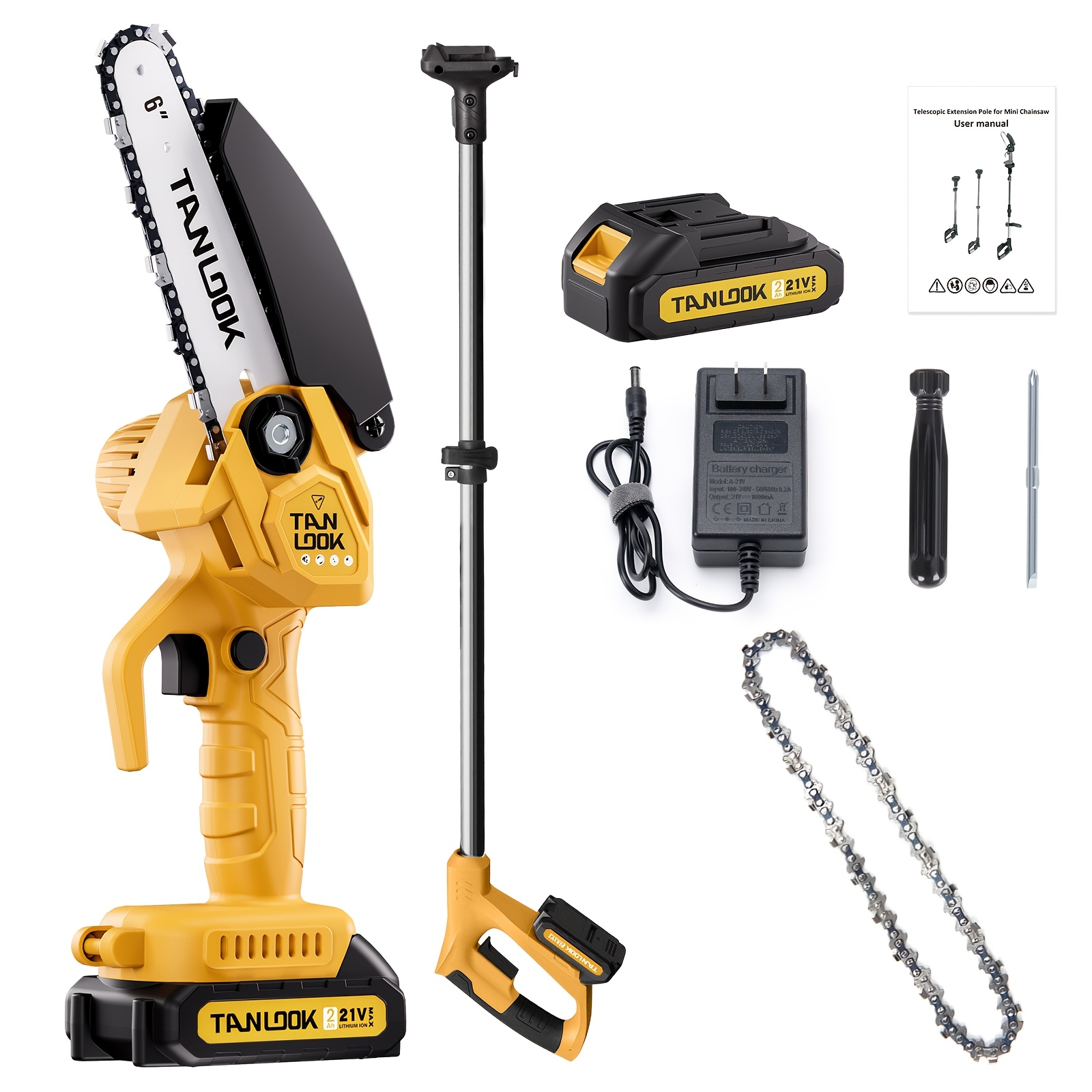 TEMU 6-inch Mini Cordless Chainsaw, 2-in-1 Battery-powered Pole Saw With 5.8-foot Extendable Pole, Includes , Ideal For Garden Pruning And Outdoor