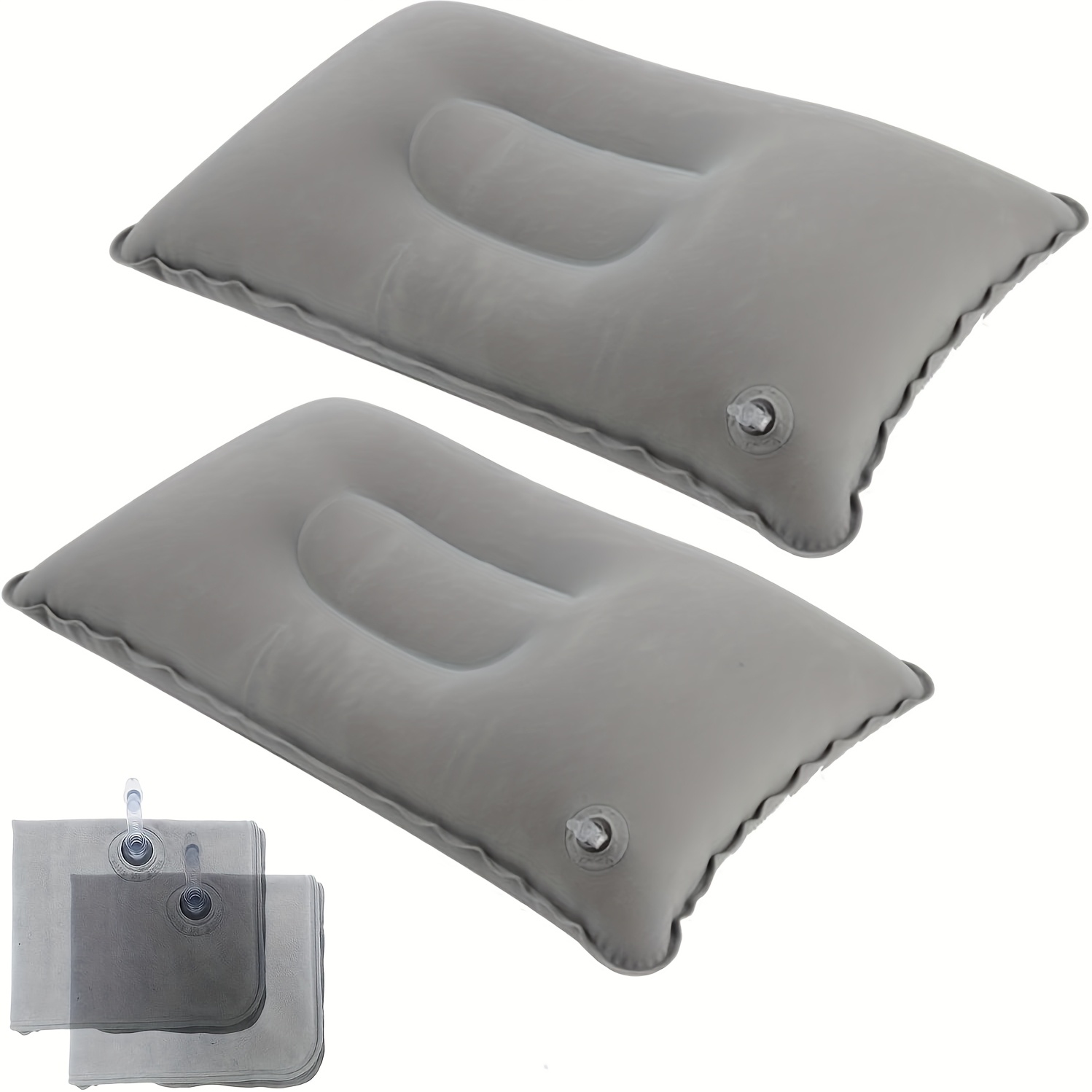 Image of 4 Pack Ultralight Inflatable Pillow Small Squared Flocked Fabric Air Pillow For Beach Hiking,camping,traveling,napping,desk Rest,neck &lumbar Support(gray)