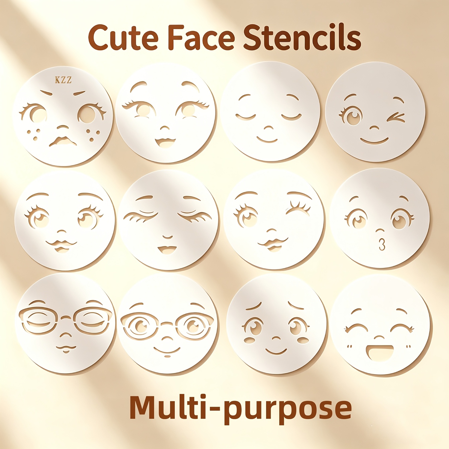 TEMU Set de 12 plantillas faciales, KZZ, reutilizables, como , sorpresa y , ideal para manualidades, de muñecas, decoración del hogar, regalos de