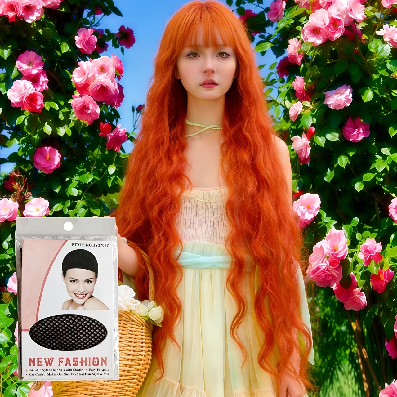 TEMU Una peluca estilo Lolita en naranja-, de 39 pulgadas de largo, con rizos de lana, para cosplay. de sintéticas resistentes al , tiene un diseño