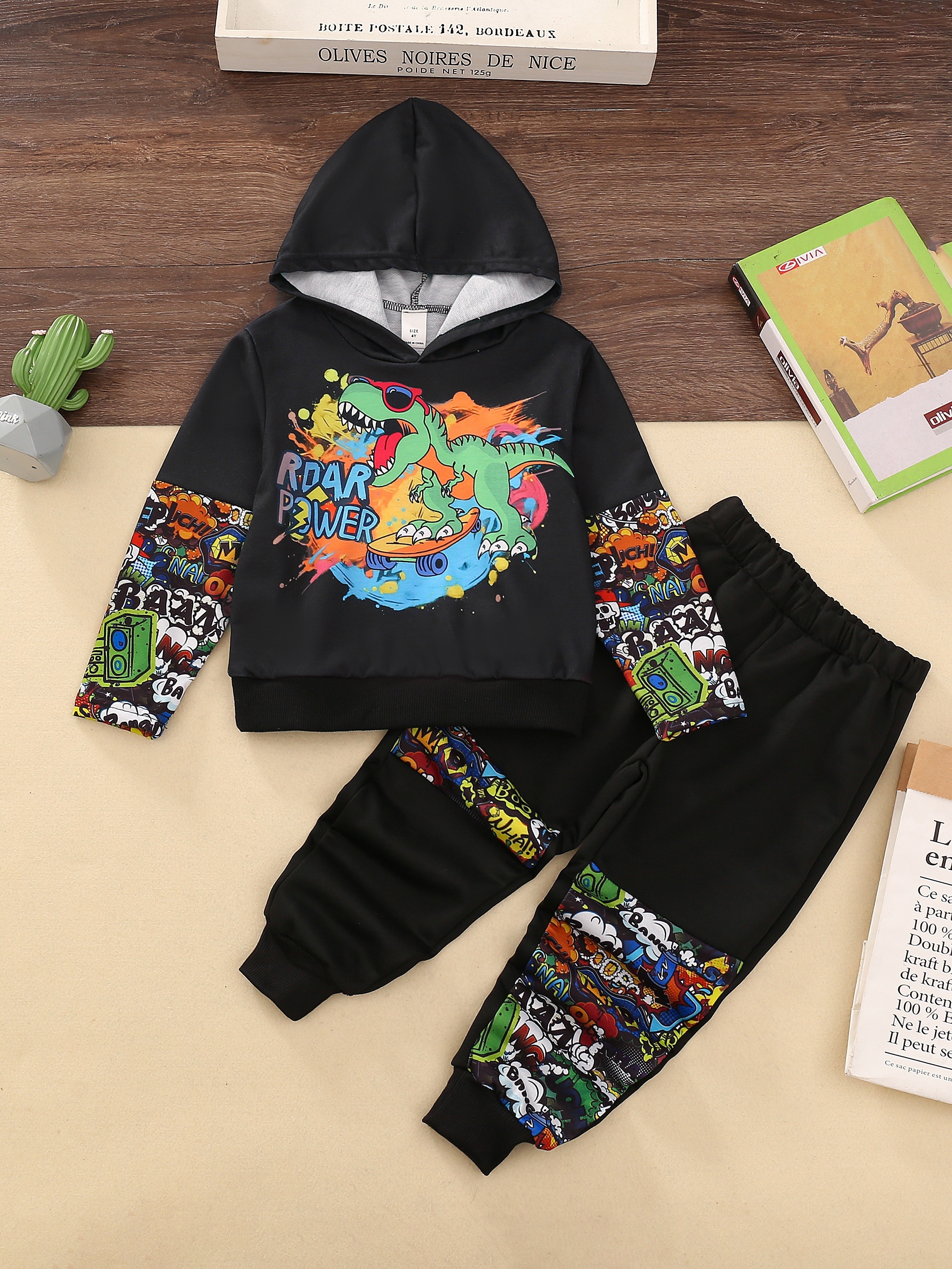 Ensemble Bébé Garçon Dinosaure 2 Pièces - Sweat-shirt Manches Longues + Pantalon Jogging - Automne/Printemps - 9