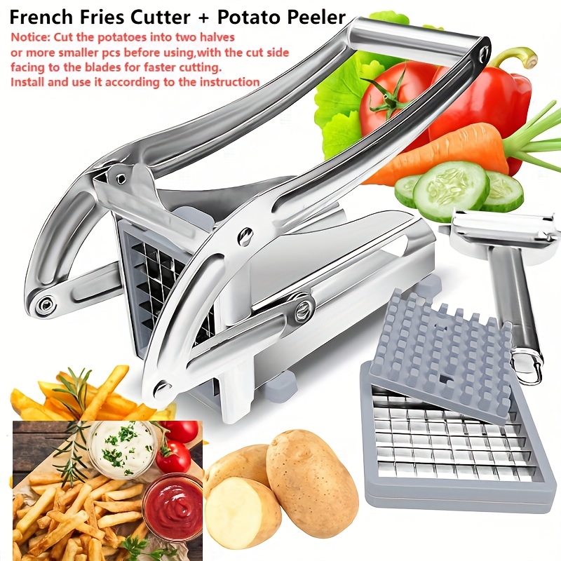 

1pc Stainless Steel French Fry Cutter With Peeler - Multipurpose Kitchen Gadget With 2 Interchangeable Blades For Potatoes, Carrots, - Safe & Quick Slicing For Fruits & Vegetables, Abs Handle