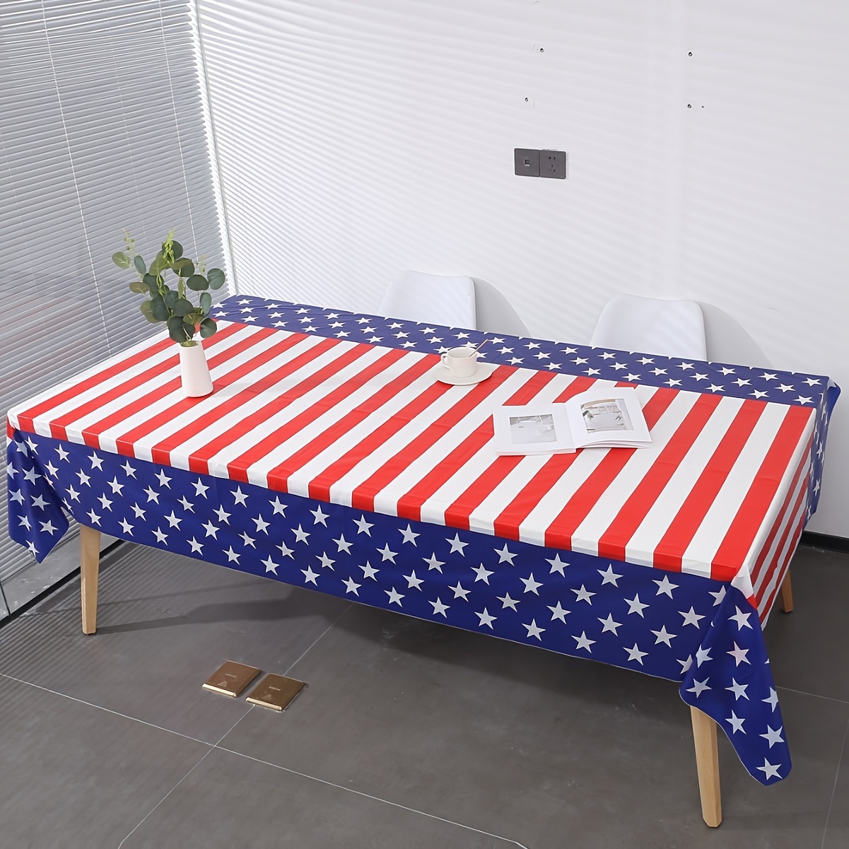 

1pc Independence Day Disposable Tablecloth - Plastic Patriotic American Flag Theme Table Cover For July 4th Holiday Party And Restaurant Decor