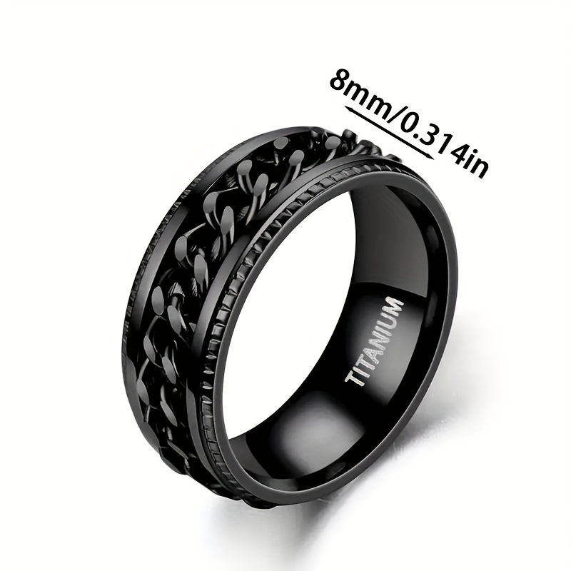 custom engraved black stainless steel ring 8mm wide rotating chain design personalized name date option durable stylish for men valentines day anniversaries casual attire anniversary jewelry   ring design quality   without battery Product details 3
