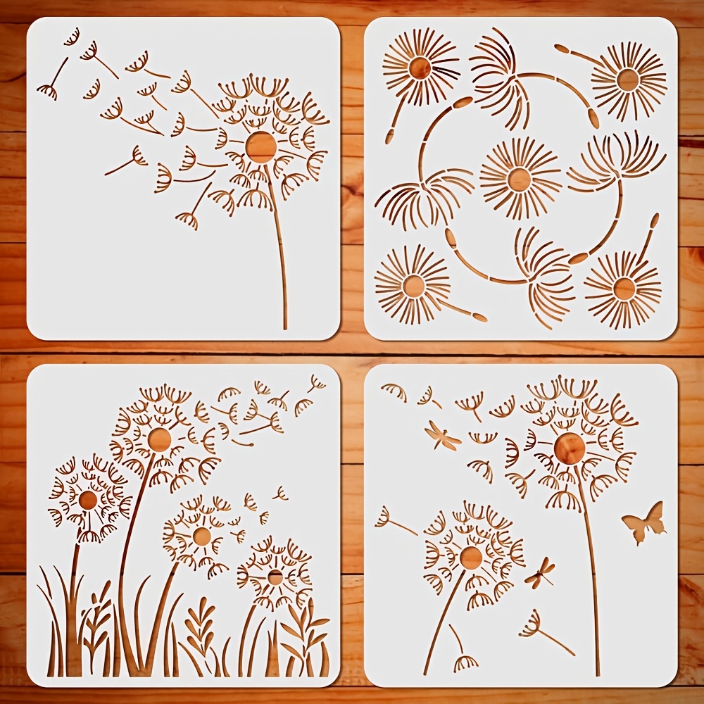 TEMU Lot de 4 pochoirs durables en crème motif - Feuilles en plastique PET réutilisables pour bricolage, transfert sur tissu, collage, fabrication de