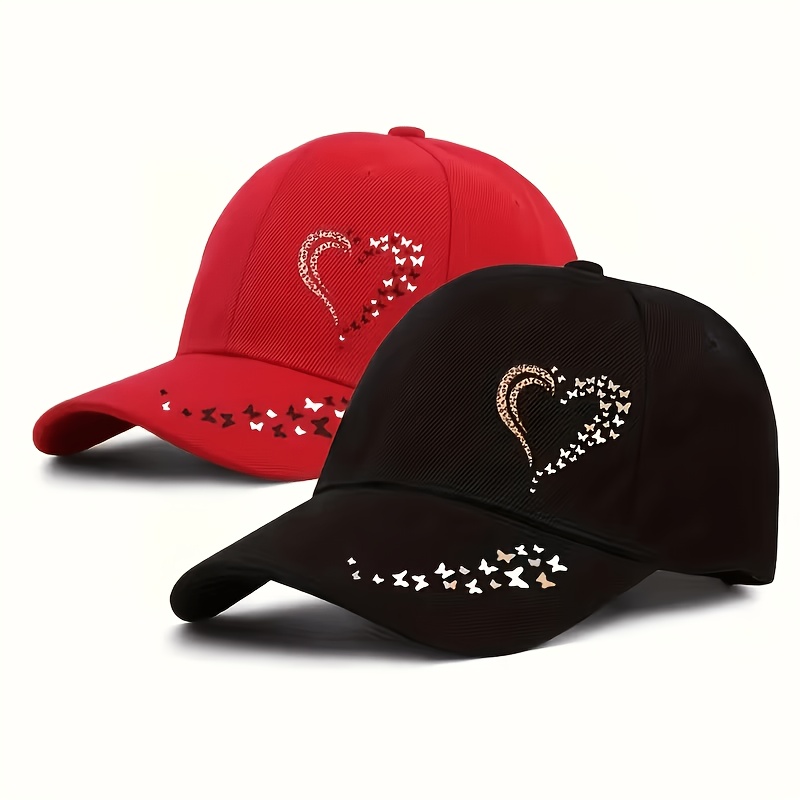 TEMU Lot de 2 casquettes de baseball unisexes, et , avec imprimé cœur léopard et imprimé papillon léopard, chapeau de soleil réglable